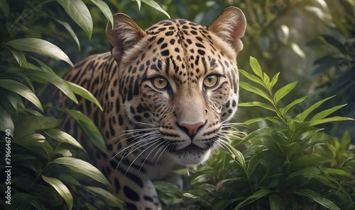 The jaguar  a wild animal  sneaks through the forest bowl and overgrows