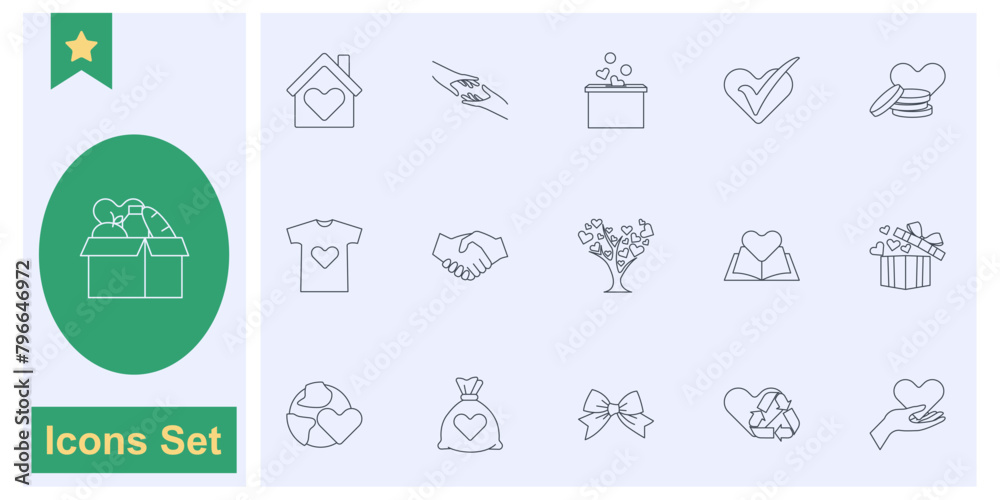Love, friendship, care and charity concept icon set symbol collection, logo isolated vector illustration