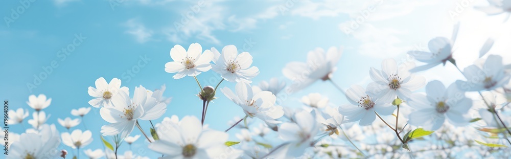 a white flower is in motion with a blue sky a white flower is in motion with a blue sky