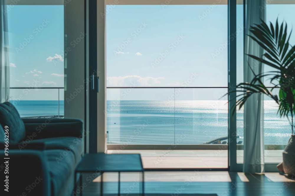 The minimalist aesthetic of the apartment serves as a canvas upon which the ever-changing colors of the sea view can be appreciated in all their splendor