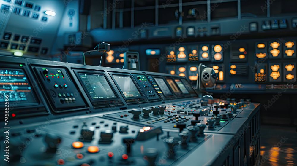 A look into a busy control room of a nuclear facility, crucial for high-output power.