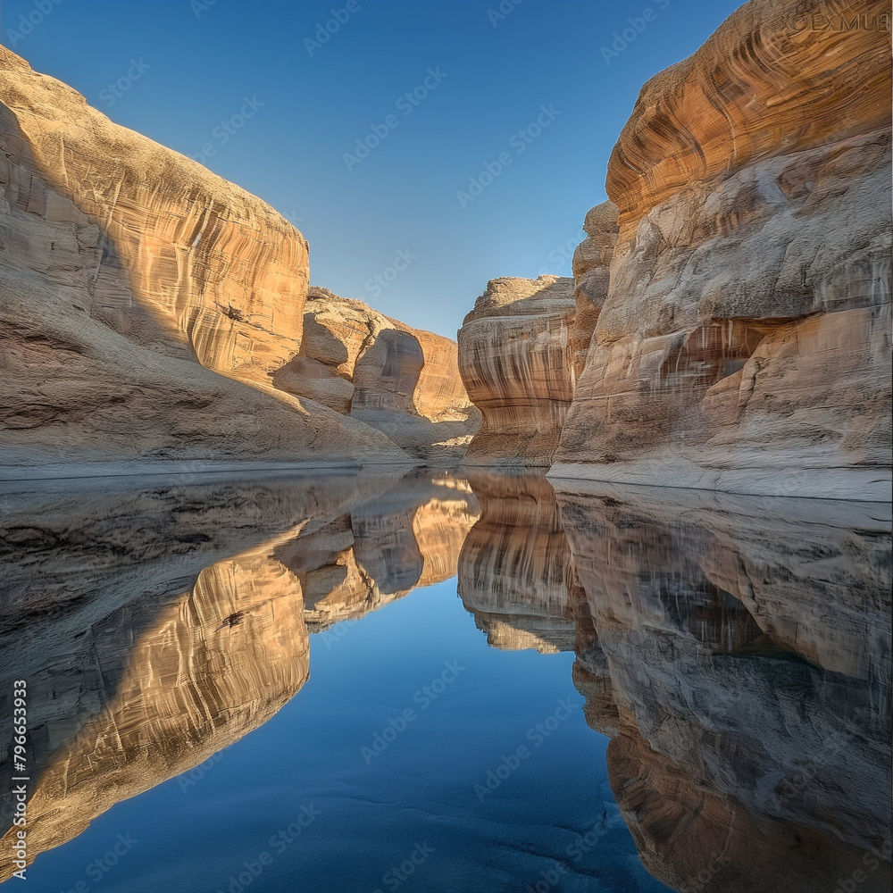 wadi rum desert country, Reflection Canyon stock photo 