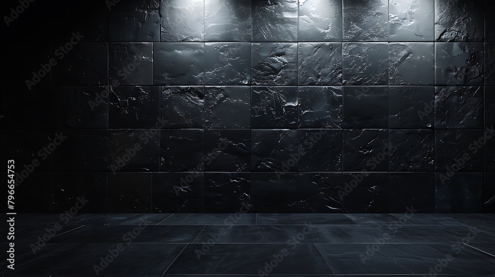 Dark room and cement floor tile wall and spotlight Dark room and cement floor tile wall and spotlight