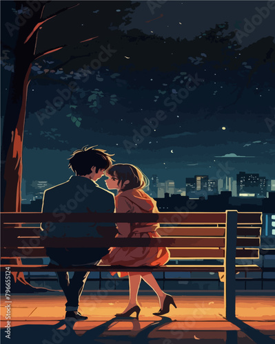 A anime young loving couple romantic vector