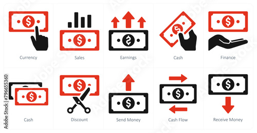 A set of 10 finance icons as currency, sales, earnings