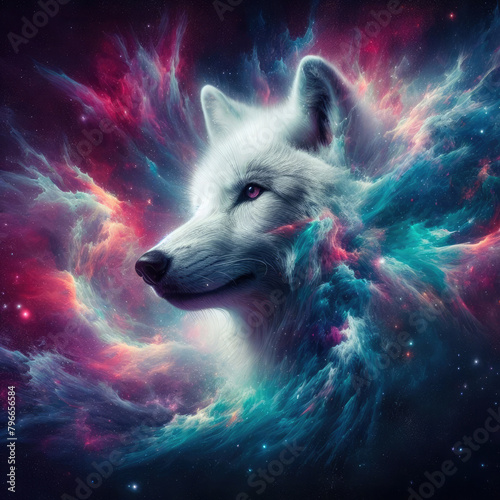 Generative Ai Wolf Fantas in space galaxy, s, fantasy wolf, fantasy wolf in galaxy space, Wolf in the Surrealist and Abstract Galaxy, wolf howling, Fantasy Surreal Galaxy with Wolf Face in Space
