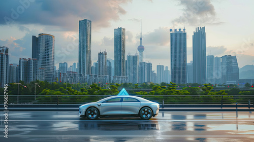 AI-Driven Autonomous Vehicle in Urban Landscape.