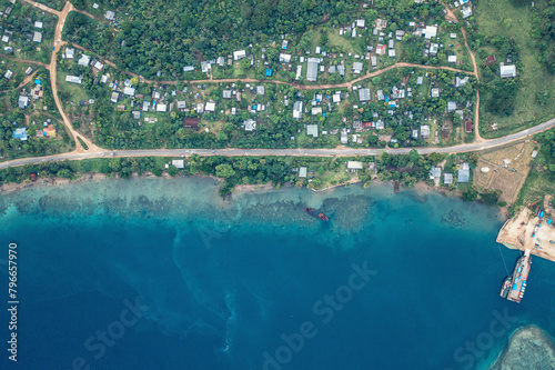 Drone view of part small island of Sanma in Vanuatu, South Pacific Ocean. Turquoise water, travel.