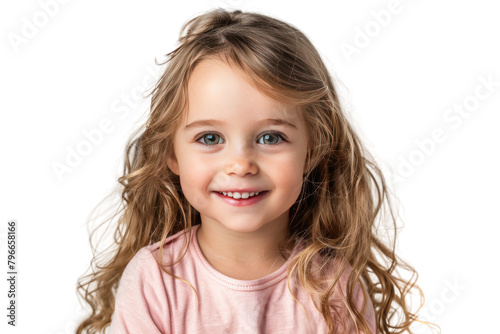 Adorable Baby Girl with Curly Hair, wearing a pink shirt