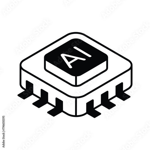 Download this isometric icon of ai processor, microprocessor vector