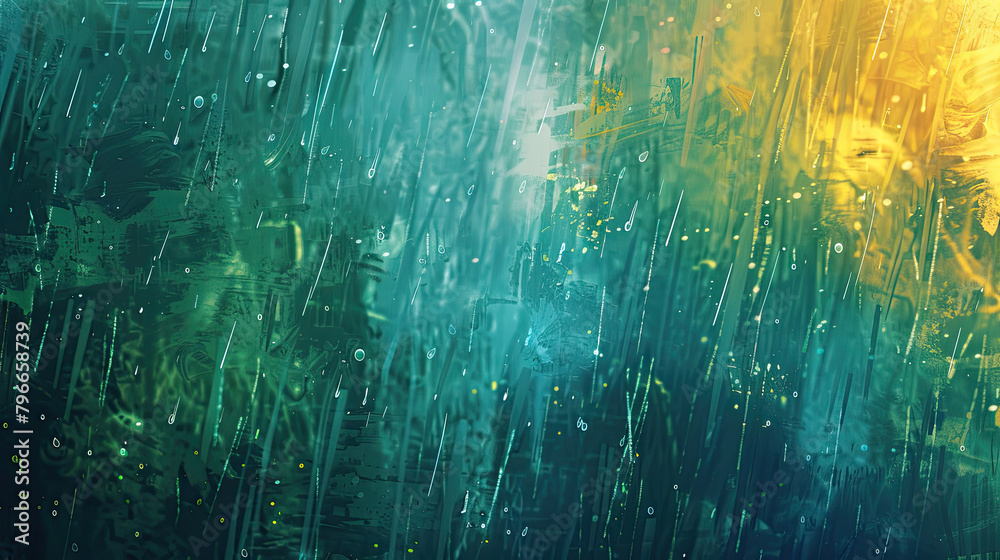 An abstract or impressionistic illustration that captures the essence of spring showers, using vibrant colors and dynamic strokes to convey the movement and freshness of rain.