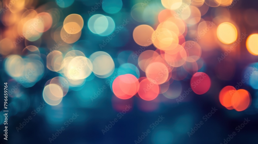 abstract colourful background with bokeh defocused lights and shadow from cityscape at night, vintage or retro