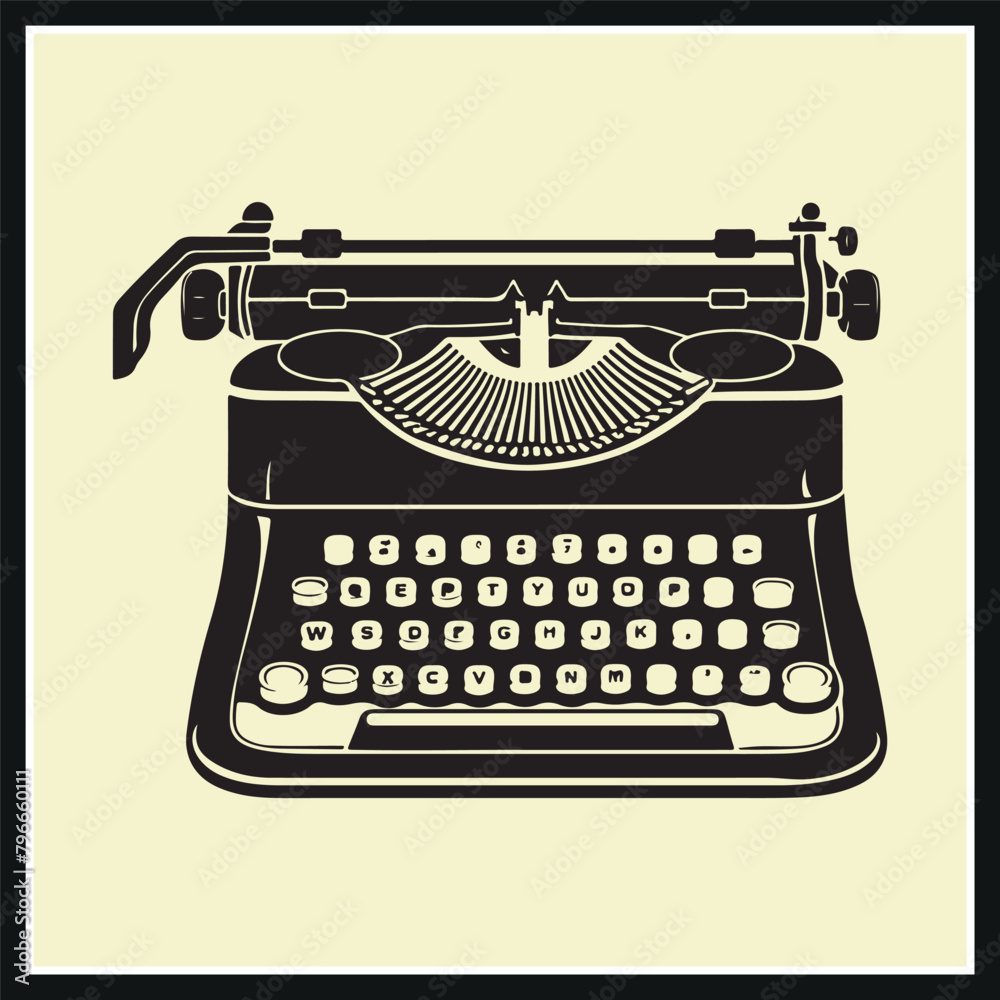 Silhouette of a typewriter clipart on a white background 