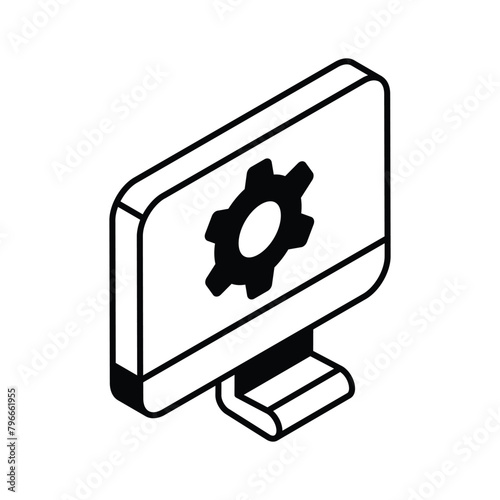 Cogwheel inside monitor showing concept icon of system setting