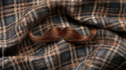 Movember. November Vintage moustache on plaid background. National Men's Health Awareness Month. 