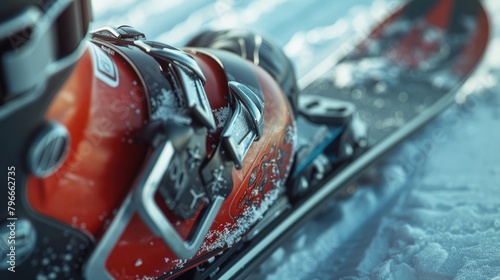 A close-up of an Olympic ski boot buckle, showcasing the precision and skill of the athletes.