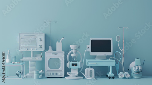 Medical equipment 3d , wellness and online healthcare concept