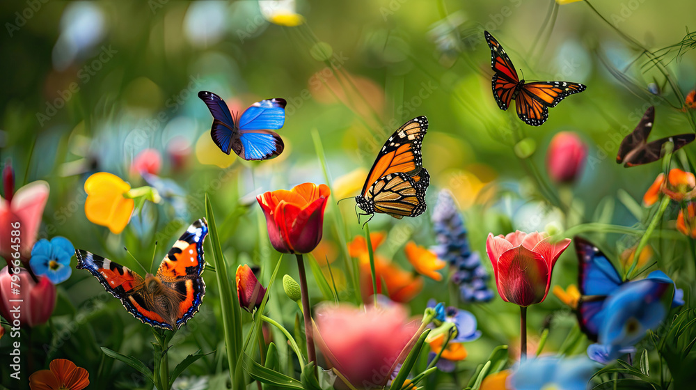 An image showcasing a colorful garden alive with a variety of butterflies flitting among blooming flowers, symbolizing the lively activity and renewal that spring brings. An image showcasing a colorful garden alive with a variety of butterflies flitting among blooming flowers, symbolizing the lively activity and renewal that spring brings.