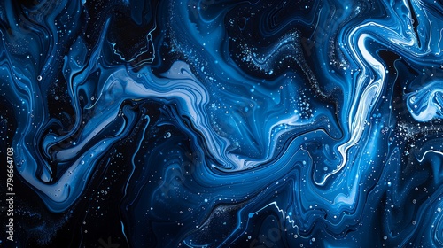 Vibrant Blue Liquid Acrylic Paint Swirls: Mesmerizing Artistic Background photo