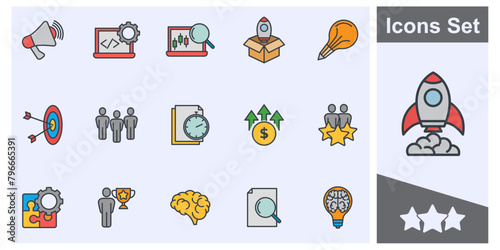 Startup business idea icon set symbol collection, logo isolated vector illustration