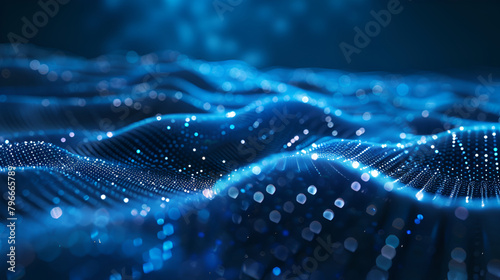 Abstract dynamic wave of particles. Network of bright points or dots. Big data. Digital background,Abstract 3d rendering dots and lines. Technology background. Big data visualization. 