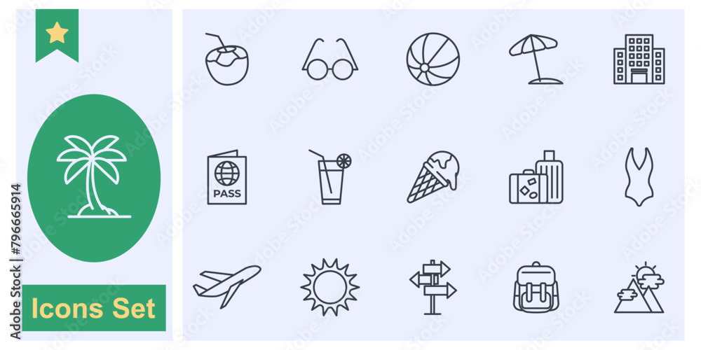 Fototapeta premium summer, vacation, beach icon set symbol collection, logo isolated vector illustration