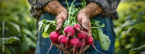 radish in farmer's hands selective focus