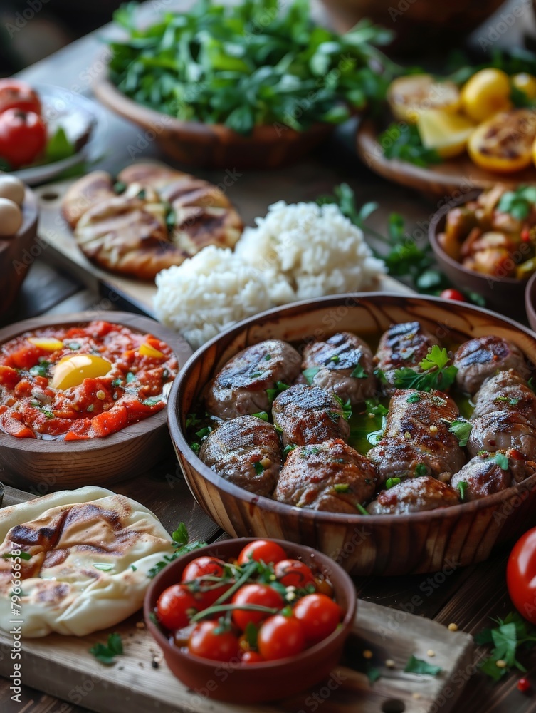 Close-up of mouthwatering Georgian food, emphasizing its simple yet rich flavors.
