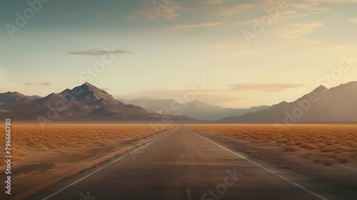 Highway in the desert, mountains on the horizon © xuan