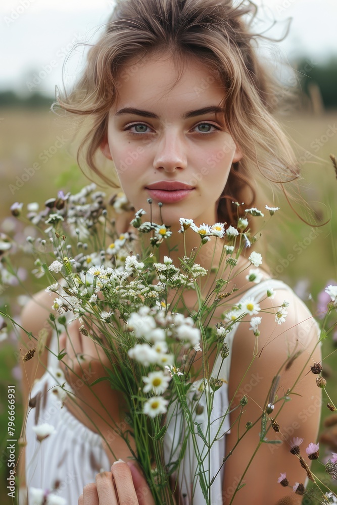 girl in a field of flowers selective focus