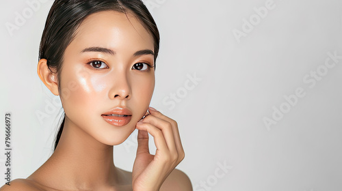 Beautiful young Asian woman with clean fresh skin on white background, Face care, Facial treatment, Cosmetology, beauty and spa, Asian women portrait.