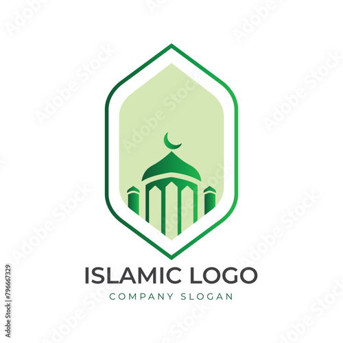 Islamic logo template, Ribbon islamic dome palace logo design template. Mosque logo ideas. inspiration logo design. template vector illustration
