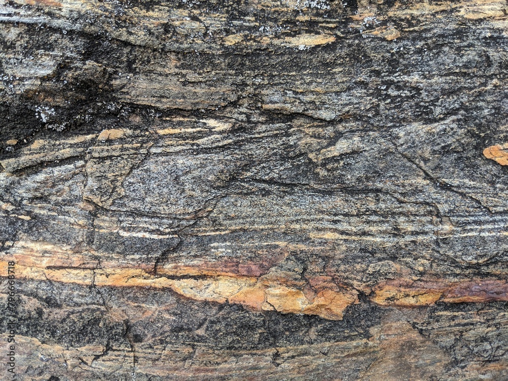 Obraz premium Precambrian folded-faulted banded iron formation in the Andes mountains, Peru - April 2024 