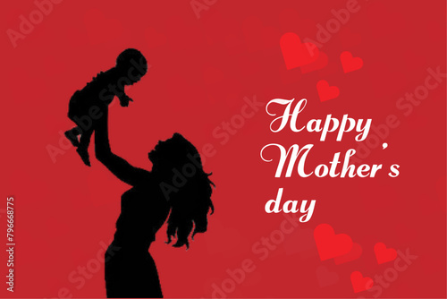 happy Mother's Day red Weishes card template design, vector illustration, happy Mother's Day Weishes card of illustration vector, design, art, vector, black, red, mother, women, child, white,