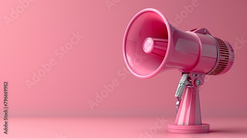 A realistic megaphone speaker for an announcement against a pink pastel background with soft shadows. Modern illustration.