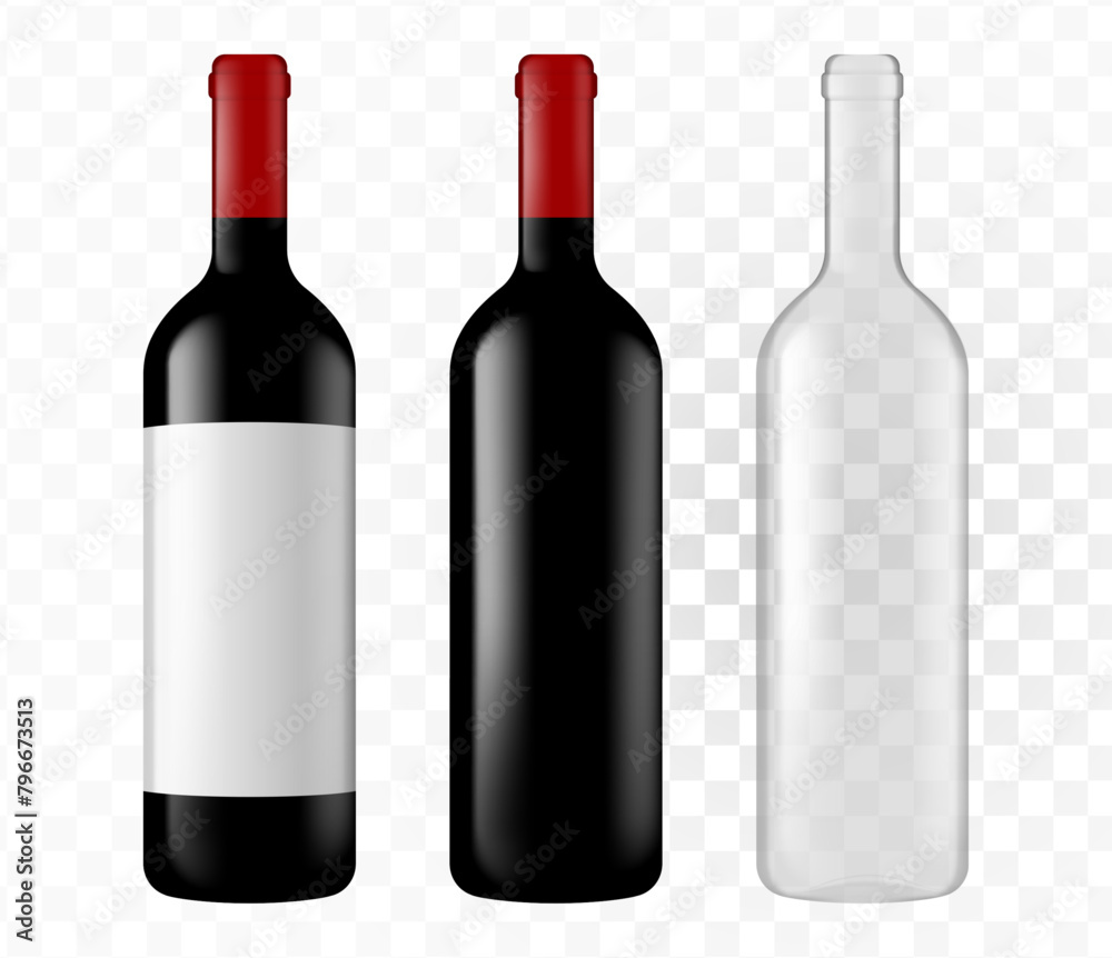 A set of wine bottles. Packaging for liquid products on a transparent background. A set of wine bottles. Packaging for liquid products on a transparent background.