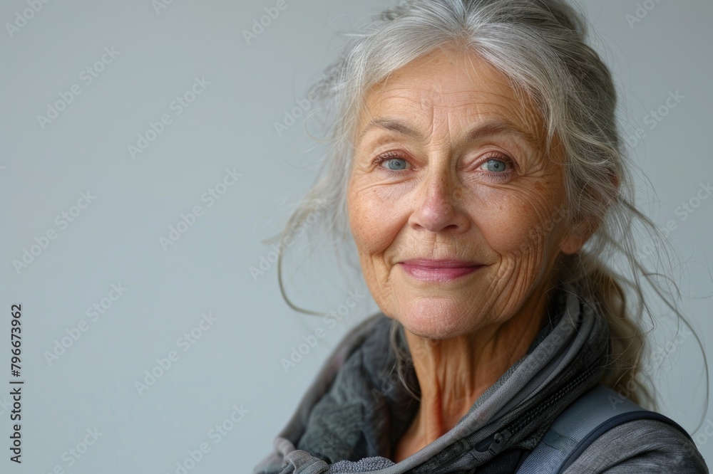 Old woman with grey hair and gray jacket Old woman with grey hair and gray jacket