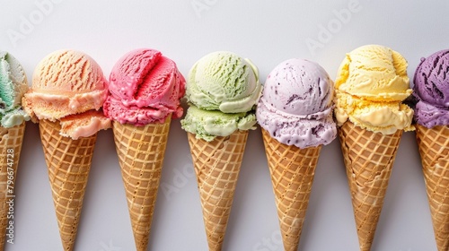 Ice cream cones aligned in a row
