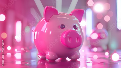 Design a cute abstract render of a piggy bank in 3D AI generated illustration
