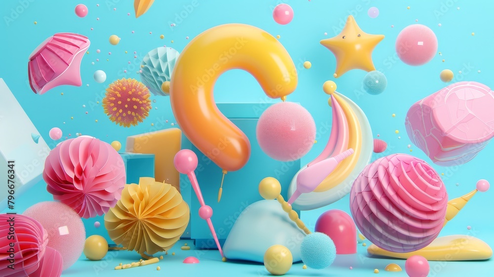 Develop an abstract 3D composition with cute elements AI generated illustration Develop an abstract 3D composition with cute elements AI generated illustration
