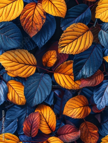 Seamless Leaves Blue Orange Pattern Texture Background