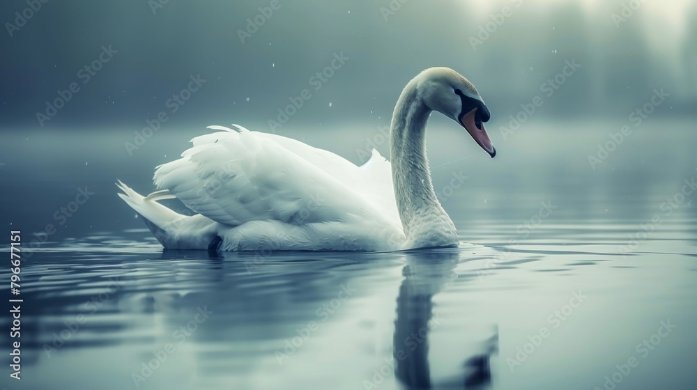 Fototapeta premium Elegant swan swimming in a serene lake AI generated illustration