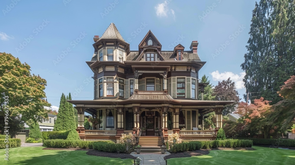 Obraz premium Elegant Victorian mansion with intricate details AI generated illustration