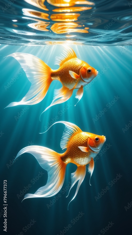 Goldfish swimming in the water Goldfish swimming in the water