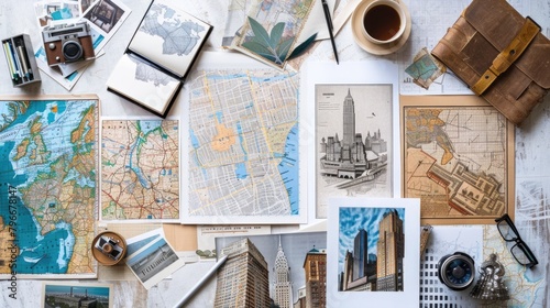 A collection of maps and photographs of New York City