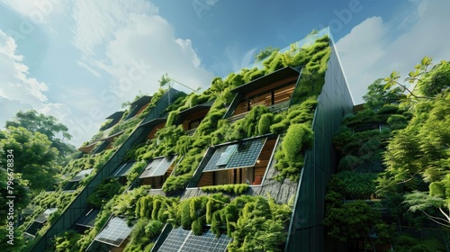 A building covered in green plants and trees