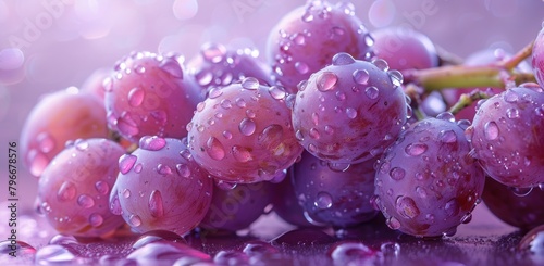 Bunch of grapes on table. Fruits with water drops.