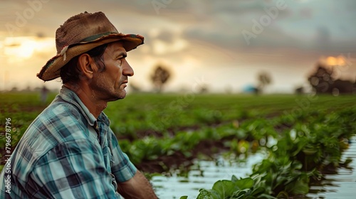 a male farmer collects lettuce