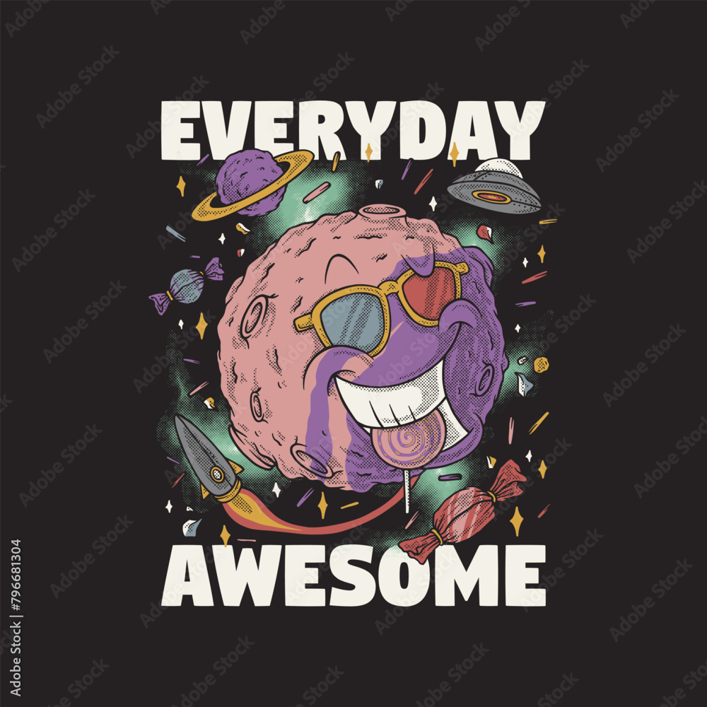 Obraz premium retro cartoon emblem of planet eat candy