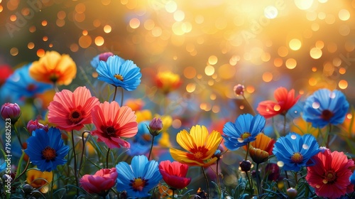 Enchanted Evening Light Over Vibrant Flower Meadow